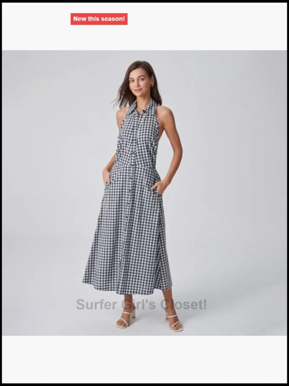 Womens Midi Plaid Sundress Cotton Sleeveless Open Back Halter A-Line Casual